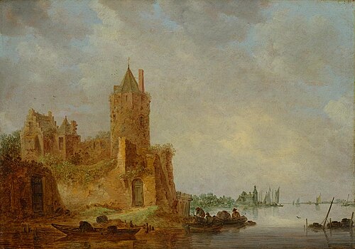 Altes Schloss an einem Fluss, 1642, Jan van Goyen