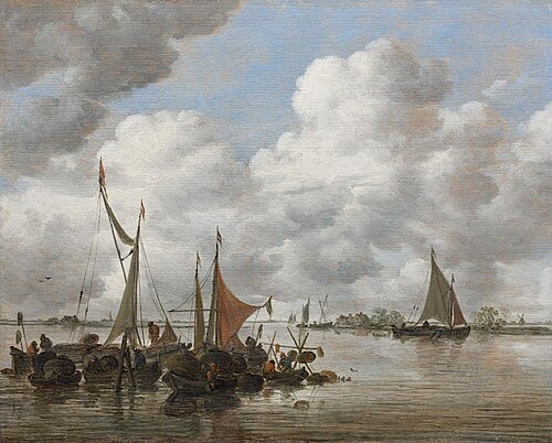 Fischerboote beim Abrüsten am Abend, , Jan van Goyen