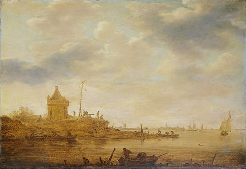 River view with sentry post, 1644, Jan van Goyen