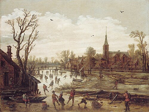 Iceskating near a village, 1619, Jan van Goyen