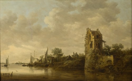 Riverside with an Old Tower, 1645, Jan van Goyen