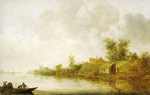 River landscape with fishermen, 1642, Jan van Goyen