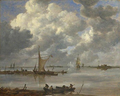 An Estuary with Fishing Boats and Two Frigates, 1653, Jan van Goyen