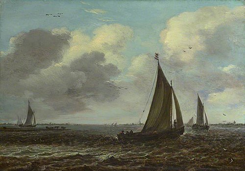 Sailing Vessels on a River in a Breeze, 1654, Jan van Goyen
