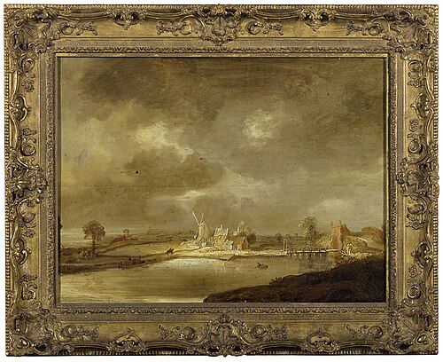 River landscape with a windmill and a bridge, 1636, Jan van Goyen