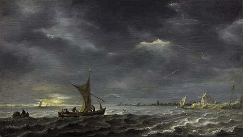 River Landscape with Shipping and Lightning, 1646, Jan van Goyen