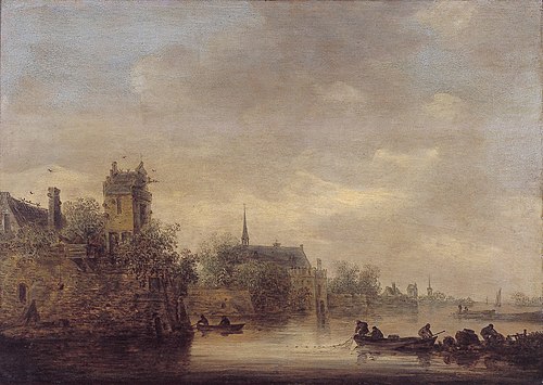 Ommuurde stad aan een rivier, 1646, Jan van Goyen