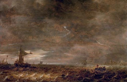 A stormy landscape with a lightning bolt over the Haarlemer Meer, 1642, Jan van Goyen