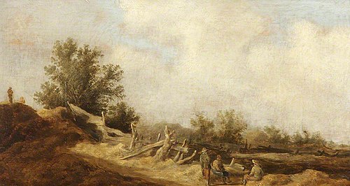 Dune Landscape with Three Figures by a Dilapidated Wooden Fence, 1630, Jan van Goyen