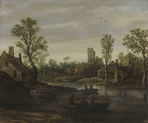 A river landscape with a village beyond, 1624, Jan van Goyen
