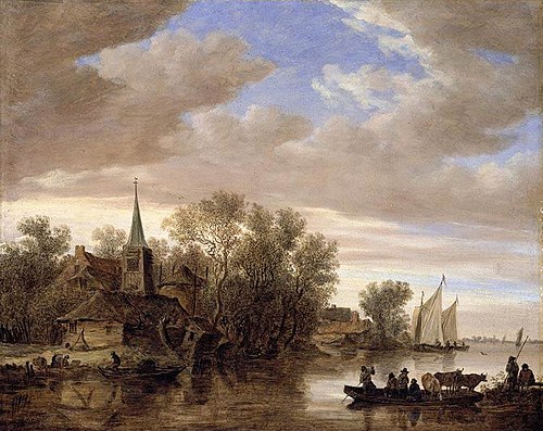 River Landscape with a Cattle-Ferry, 1654, Jan van Goyen