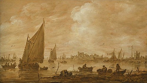 View of a Dutch Estuary with Fishermen Boats, 1650, Jan van Goyen