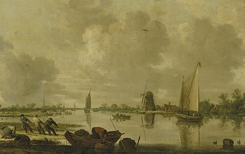 River Landscape with Boats and Fishermen with Nets, 1632, Jan van Goyen