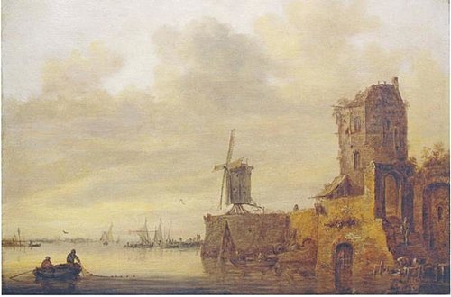 Paysage de rive avec moulin et ruines, 1644, Jan van Goyen
