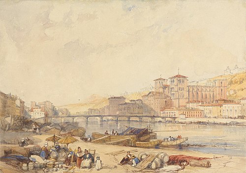 Lyons from Quayside on the Rhone, 1824, James Duffield Harding