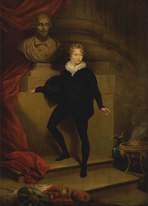 Master Betty as Hamlet, before a bust of Shakespeare, 1804, James Northcote