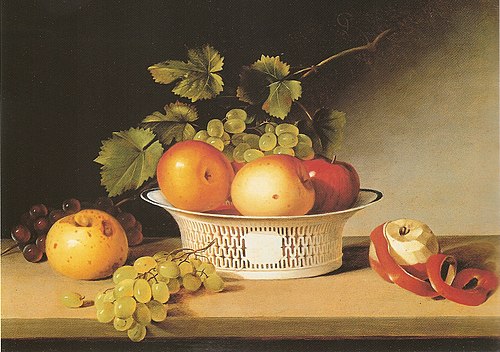 Apples and grapes in a pierced bowl, 1820, James Peale