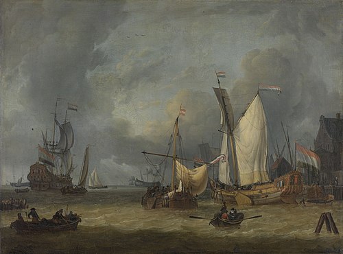 A Storm (Ships in the Harbor in a Stiff Breeze), 1697, Jan Claesz Rietschoof
