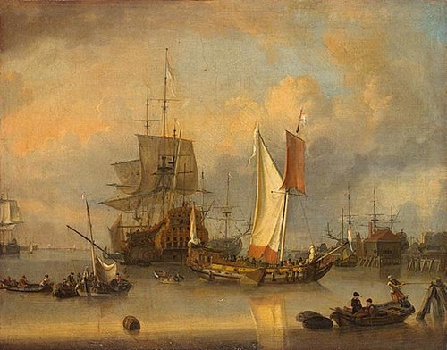 Ships at Sea in Calm Weather, 1695, Jan Claesz Rietschoof