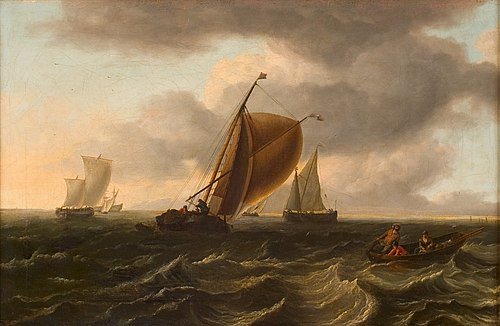 Schepen op woelige zee, 1693, Jan Claesz Rietschoof