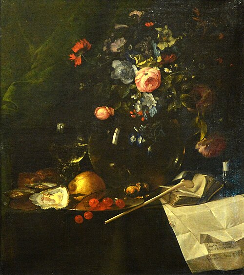 Vanitas with Bouquet of Flowers and Pipe, 1685, Jan Jansz. de Heem