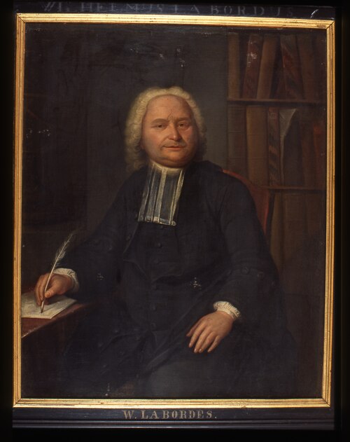 Portret van Willem La Bordus, lector Nederduitse Mathématique te Leiden, 1751, Jan Palthe