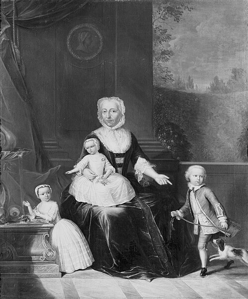 portrait de Theodora Nobel-van der Marck (1693-1758) et ses petits-enfants Testart, 1750, Jan Palthe
