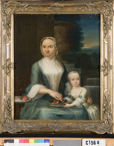 Double portrait of Johanna Margaretha Radeus (1709-1764) and her daughter Anna Herietta van Visvliet, 1757, Jan Palthe