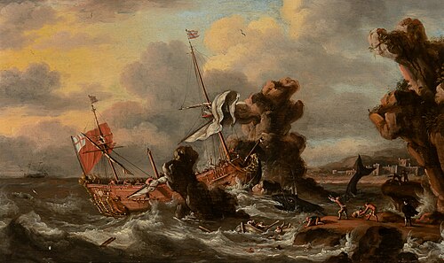 Whaling Ship Lured onto Rocks by a Whale, 1650, Jan Peeters