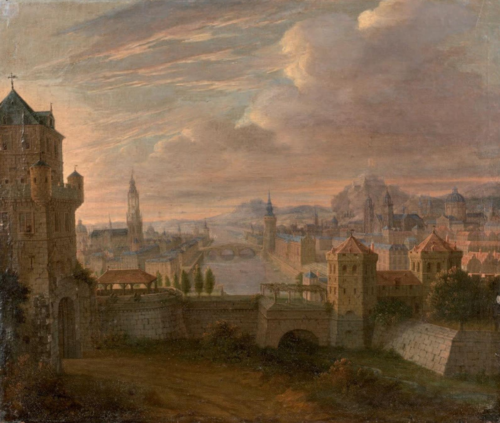 View of a German port town, 1676, Jan Peeters