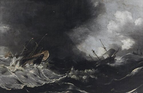 Shipping in stormy waters, 1678, Jan Peeters