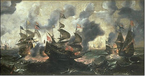 Combat de vaisseaux hollandais contre des galères turques, 1678, Jan Peeters