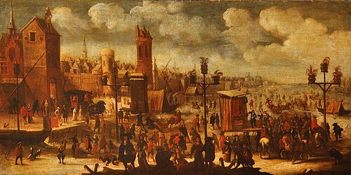 An Imaginary Winter Scene with Figures Amusing Themselves on a Frozen River beside a Town, with Acto, 1679, Jan Wyck