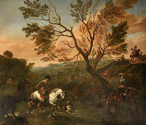 A Landscape with Horsemen (including a Falconer), 1695, Jan Wyck