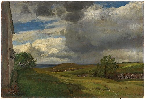 Landscape from Helgenæs with rain clouds, 1826, Janus La Cour