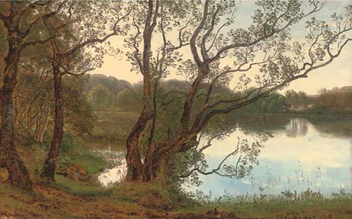 The lake at dusk., 1863, Janus La Cour