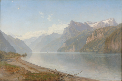 View of a lake in the mountains., 1871, Janus La Cour