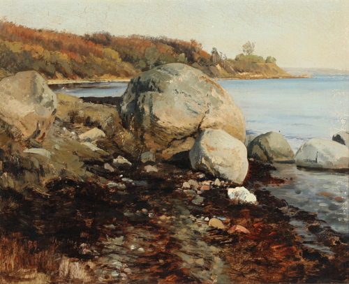 Strandparti med store sten, 1889, Janus La Cour