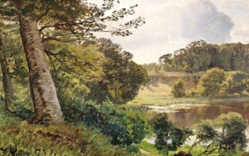 Landscape with trees at a lake in September., 1873, Janus La Cour