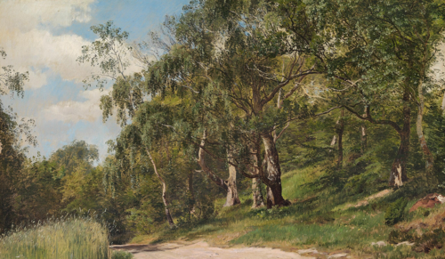 Birch trees at a gravel road., 1882, Janus La Cour
