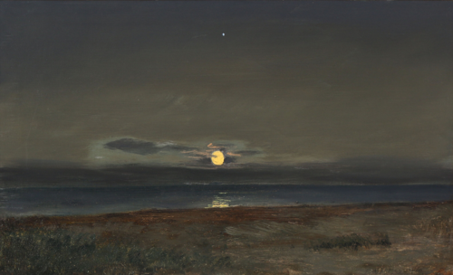 Måneopgang over en kyst, 1885, Janus La Cour