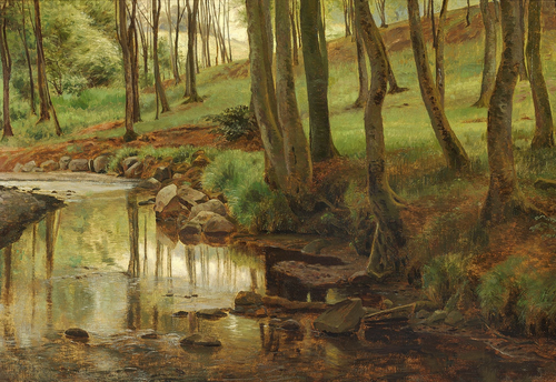 A stream running through the woods at Moesgaard, Denmark., 1885, Janus La Cour