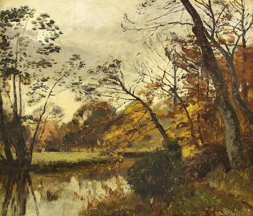 A pond in the woods at Moesgaard, Denmark., 1891, Janus La Cour