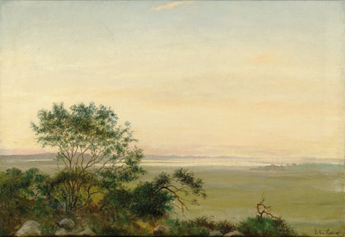 Landscape with a view to a lake, morning., 1882, Janus La Cour
