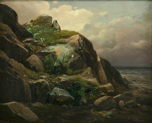 Costal scene with rocks., 1882, Janus La Cour