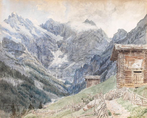 Alpine huts in Mürren, Sefinenthal, Switzerland., 1868, Janus La Cour