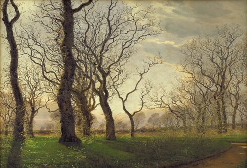 I udkanten af en egeskov en tidlig forårsmorgen, 1863, Janus La Cour