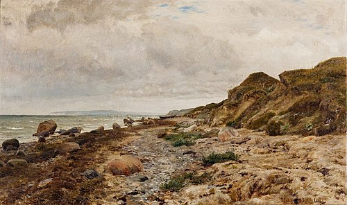 Stenet strandbred ved en jysk fjord, 1883, Janus La Cour