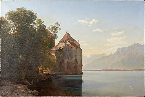 Castle by Lake Geneva, 1876, Janus La Cour