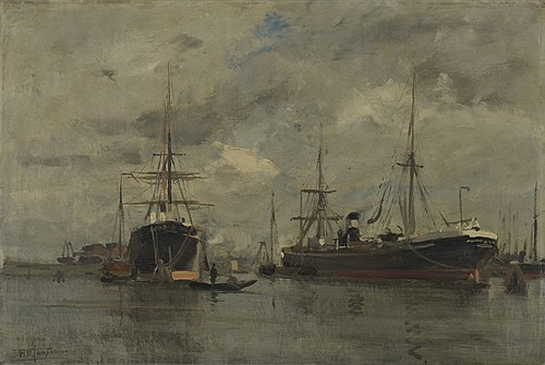 In the docks (Amsterdam), 1890, Hendrik Willebrord Jansen